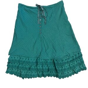 Lux Green Women’s Cotton Tiered Lace Hem Skirt Size S Boho Festival
